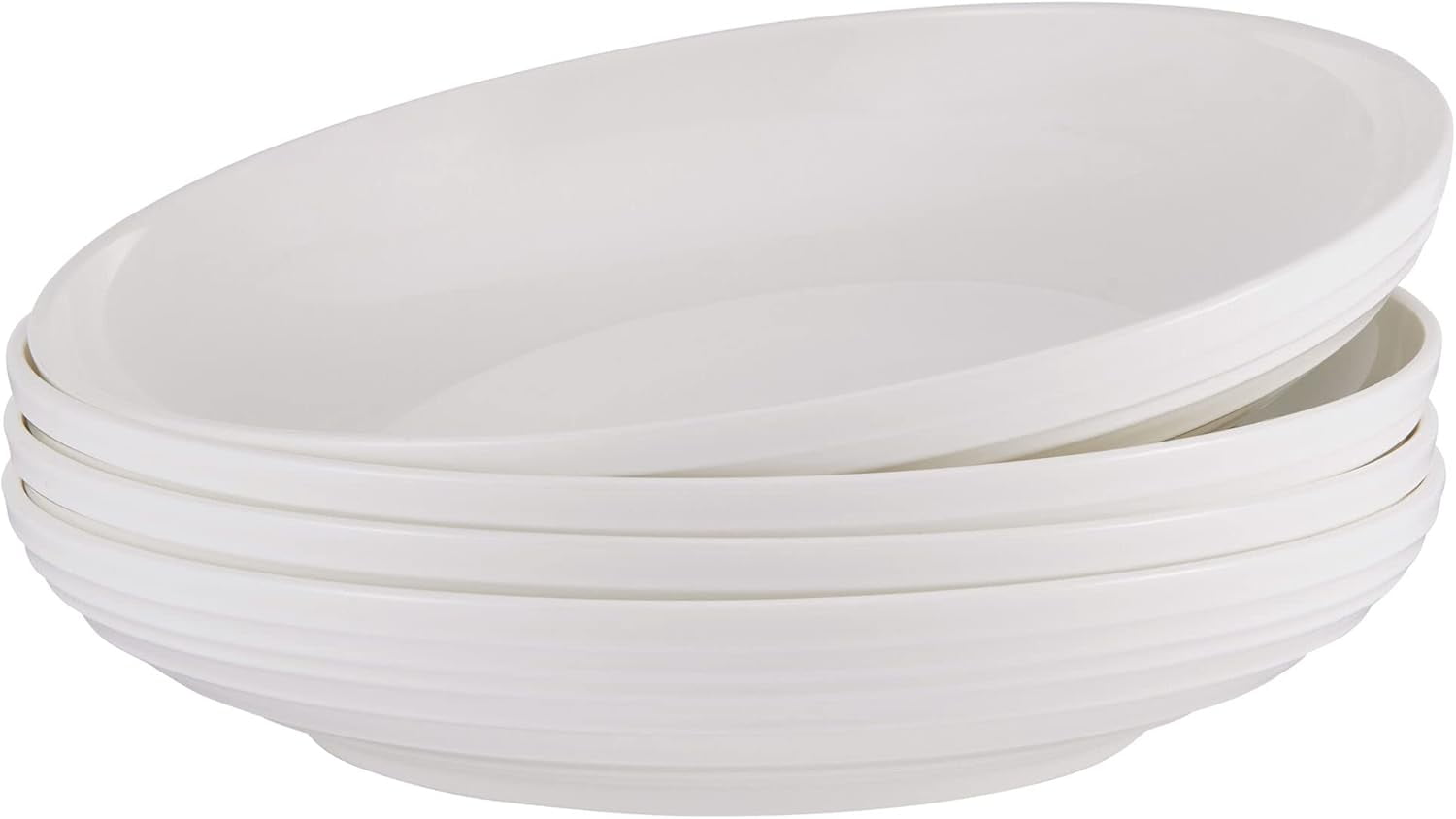 White Ceramic Ribbed 9-Inch Pasta Bowls, Set of 4