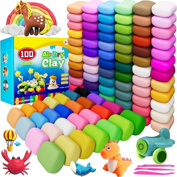 CiaraQ Air Dry Clay, 100 Colors Modelling Clay for Kids, Non-Sticky, Toys Gifts for Age 3+ Years Old