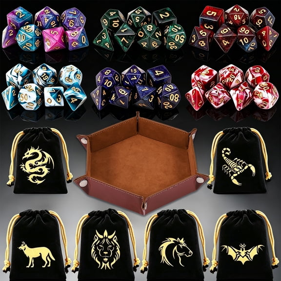 CiaraQ Polyhedral Dice Set - DND Role Playing Dice | Acrylic RPG Dice for Dungeons and Dragons MTG Table Games, Multi-Color, 42pcs
