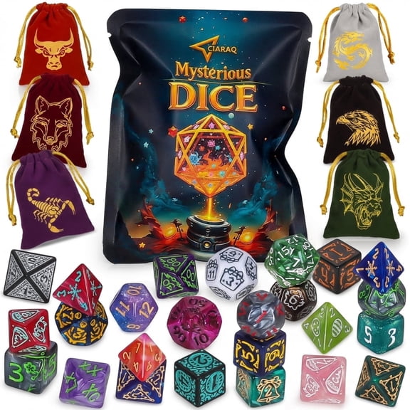 CiaraQ DND Mysterious Dice Set, 7 Random Polygon RPG Dice and 1 Random Velvet Bag, Suitable for Dungeons and Dragons Role-Playing Table Games Dice
