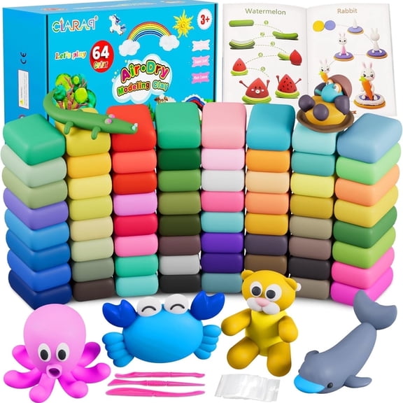64 Colors Air Dry Magic Clay, CiaraQ DIY Molding Clay with Sculpting Tools, Soft & Ultra Light and Easy to Use, Kids Art Crafts Best Gift
