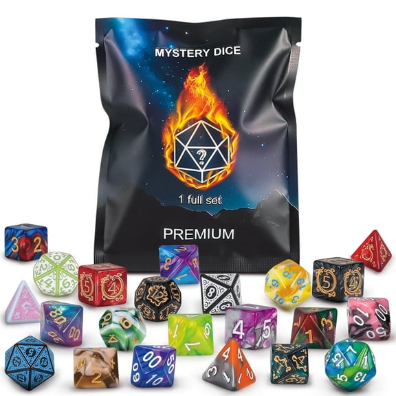 CiaraQ Polyhedral Dice - 8PCS Mystery Dice Set, Random D&D Dice Patterns & Bag, DND Gifts, Suitable for Dungeons and Dragons, RPG, MTG,Role Playing Table Game