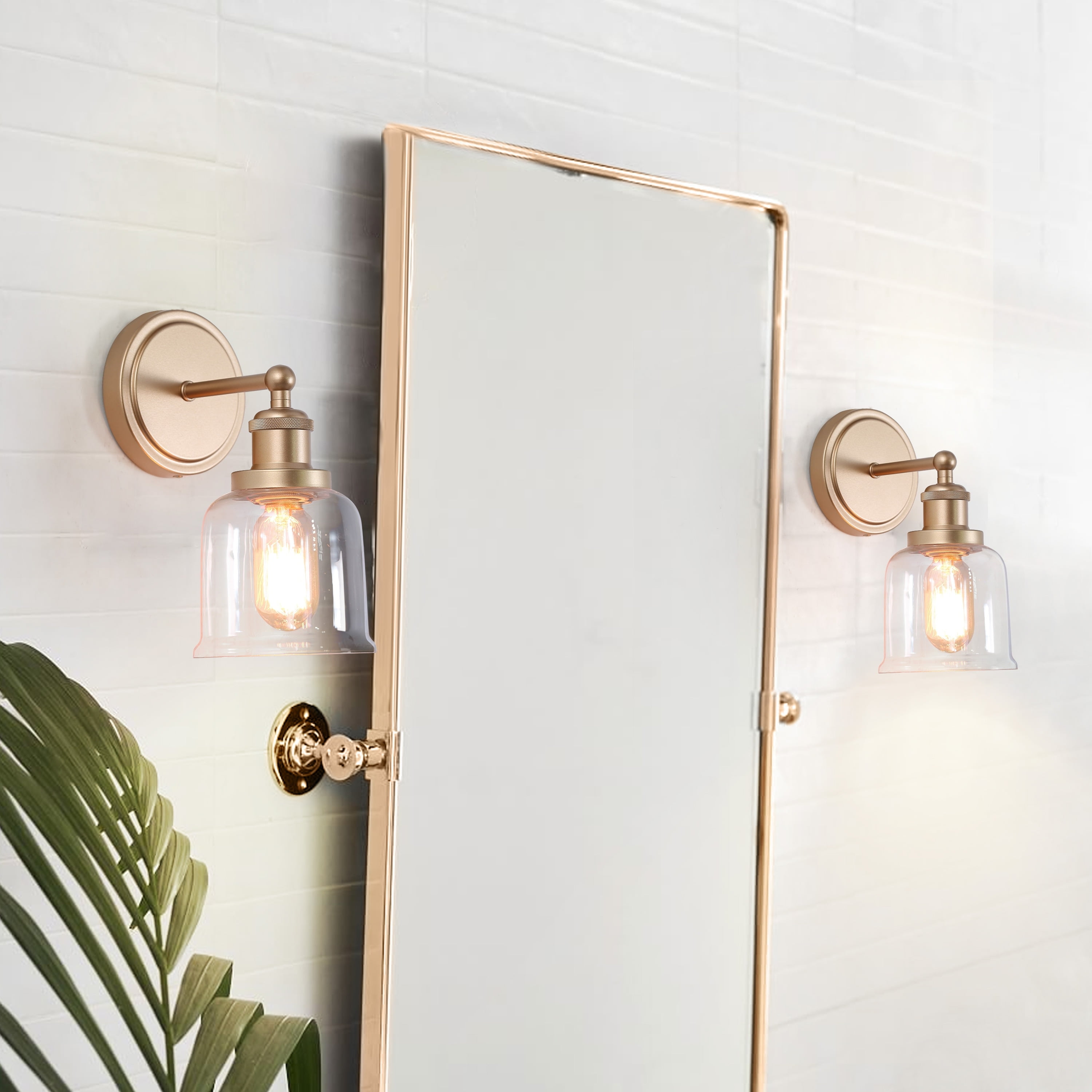 Ciare Modern Bathroom Vanity Lights Mini Wall Sconce Gold Bell Dimmable Glass Shade Rose Gold L 4.5