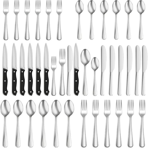 Cibeat 36-Piece Flatware Set with Steak Knives, Stainless Steel Silverware Set, Kitchen Cutlery Set for 6, Include Steak Knife/Fork/Spoon, Dishwasher Safe