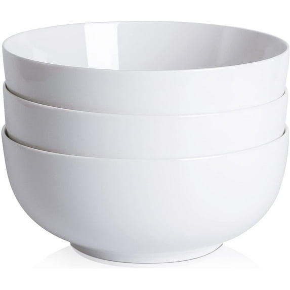 Cibeat 64 Ounce Porcelain Bowls Set 3 Pack Premium White Ceramic Bowls for Cereal, Soup, Salad, Pasta, Prep, Rice, Ice cream, Microwave & Dishwasher Safe