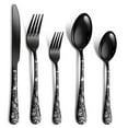 thumbnail image 1 of Cibeat Black Silverware Set, 20-Piece Stainless Steel Flatware, Flower Pattern Forks and Spoons Set with Knives, Mirror Finish & Dishwasher Safe, 1 of 7
