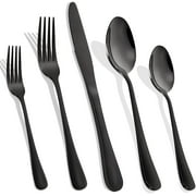 Cibeat Black Silverware Set, 30-Piece Flatware Set, Stainless Steel Kitchen Restaurant Cutlery Set, Service for 6, Include Knife/Fork/Spoon, Mirror Polished, Dishwasher Safe