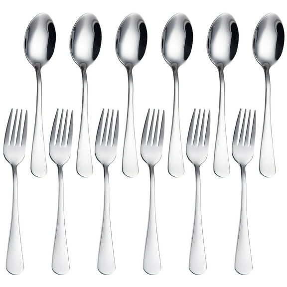 Cibeat Dinner Forks and Spoons Set, 12 Pcs Stainless Steel Spoons and Forks for Home Kitchen, Silver Forks Spoons