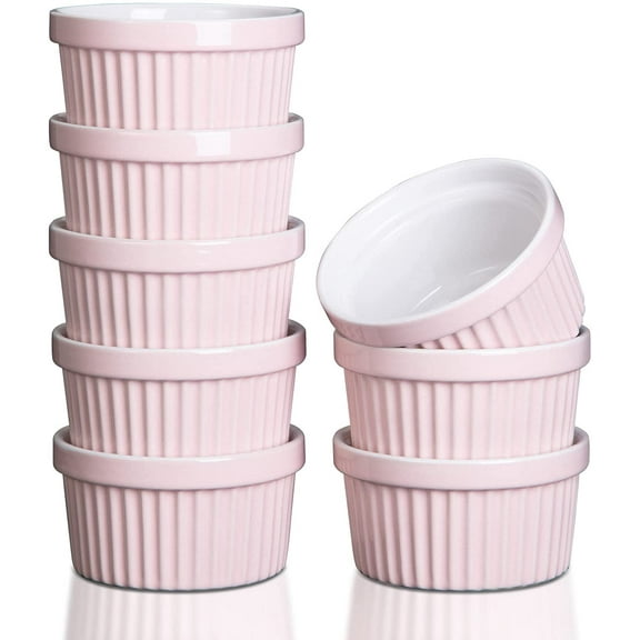Cibeat Porcelain Ramekins Bowls, Porcelain Bowls, Ramekins for Baking Souffle, Creme Brulee, Sauce Dipping - Pink