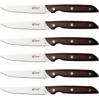 WINCO & ONEIDA SET OF 10 WOOD HANDLE STAINLESS STEAK KNIVES 9 3/4 LONG
