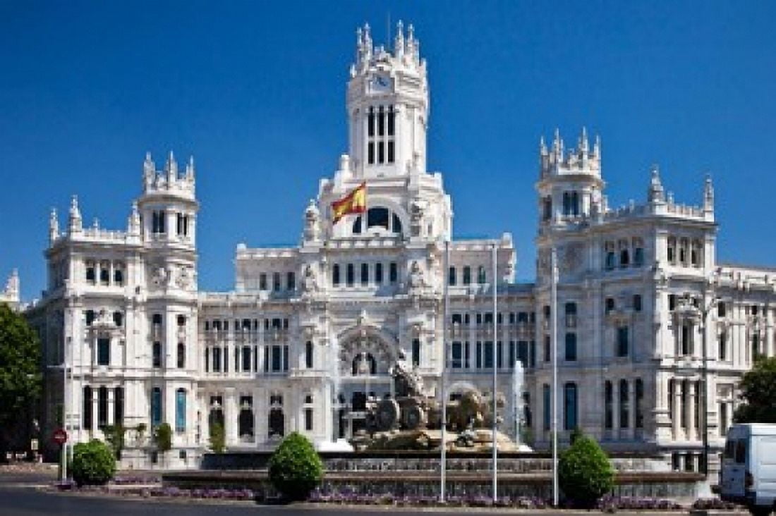 Cibeles Palace is located on the Plaza de Cibeles in Madrid Spain Canvas Art - Julie Eggers DanitaDelimont (38 x 25)