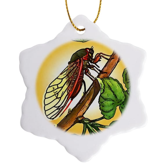 3drose, Cicada Insect Black Outline Art, 3 inch Snowflake Porcelain Ornament