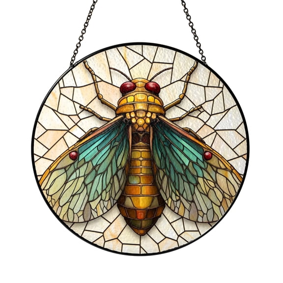 Cicada Insect Glass Window Panel, Stained Glass Style Hanging