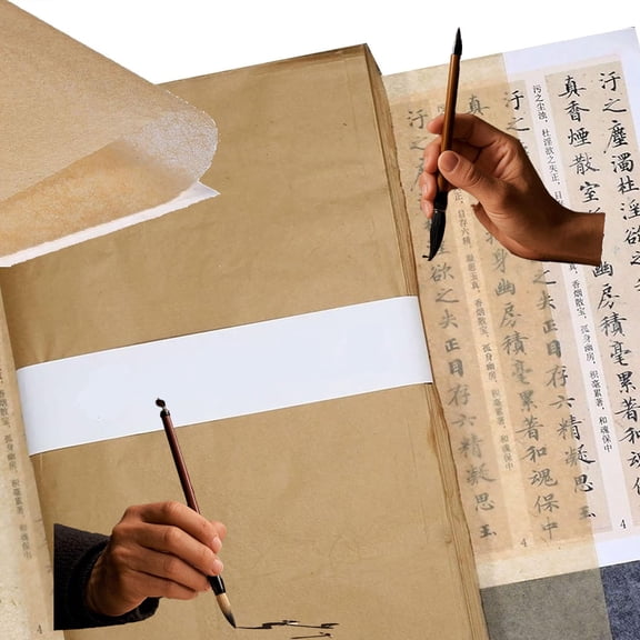 Cicada Wing Paper, Ancient Bamboo Pulp Handmade Rice Paper Cicada Wing Vegetation Dyed Retro Semi Raw for Running Script Cursive Writing(Antique Style,100 PCS)