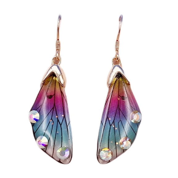 Cicada Wings Earrings Gradient Colorful Rhinestone Sequins Long Drop Earrings