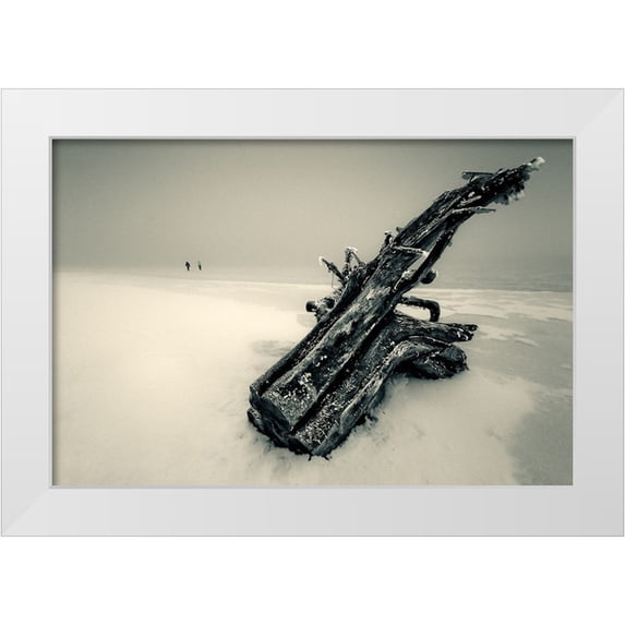 Cicatko, Juraj 32x23 White Modern Wood Framed Museum Art Print Titled - Ancient Large Saxophone.