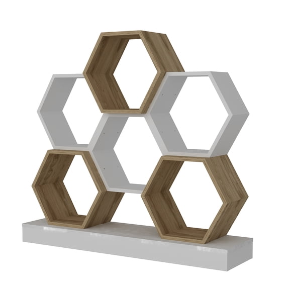 Cicek Open Shelves Bookshelf - White & Oud Oak