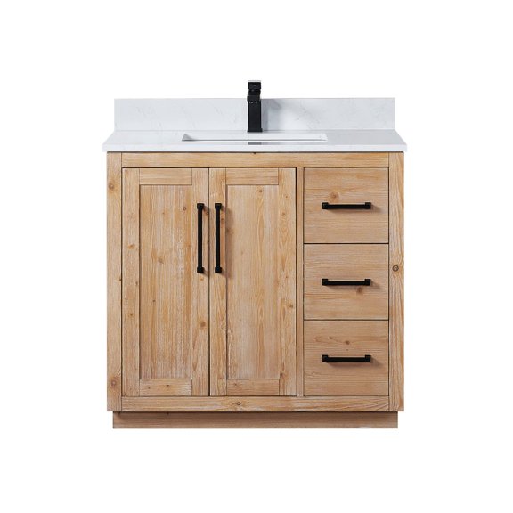 Cicero 36" Wood Vanity in Light Brown with White Composite Stone Top no Mirror