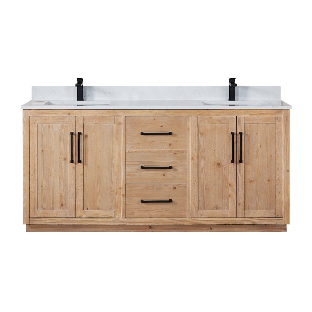 Cicero 72" Light Brown Fir Wood Bathroom Vanity with White Stone Countertop