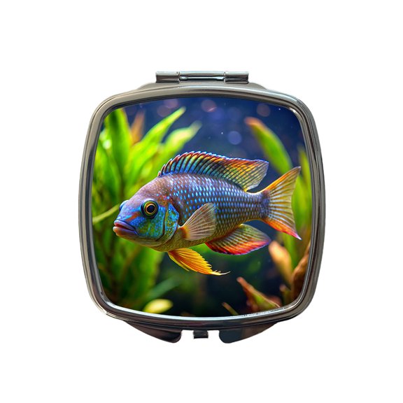 Cichlid Aquarium Fish Travel Makeup Handbag Purse Small Pocket Compact Mirror