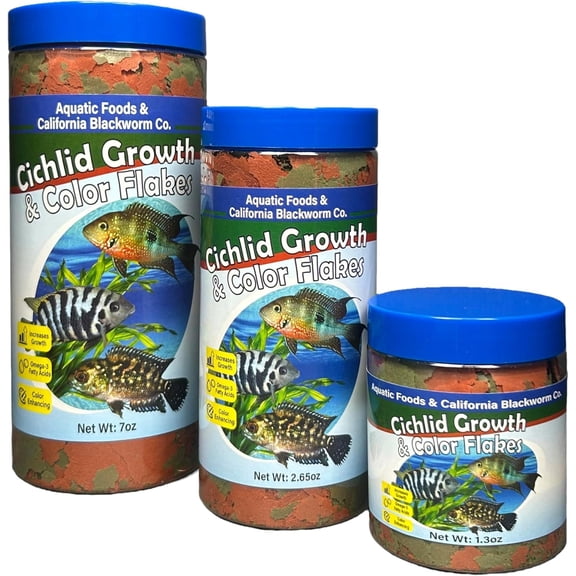 Cichlid Flakes-Green Grow & Red Color Enhancing Flakes for Cichlids, Central & South American Cichlids, with Wafer Mix & Pellet Mix. 1.3oz Canister