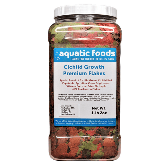 Cichlid Growth ULTRA 8-Type Premium Flake Mix for Discus, Cichlids, All Tropicals. Aquatic Foods Premiun Flakes…1-lb 2oz Lg Jar