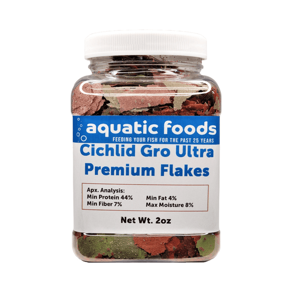 Cichlid Growth ULTRA 8-Type Premium Flake Mix for Discus, Cichlids, All Tropicals. Aquatic Foods Premiun Flakes2oz Small Jar