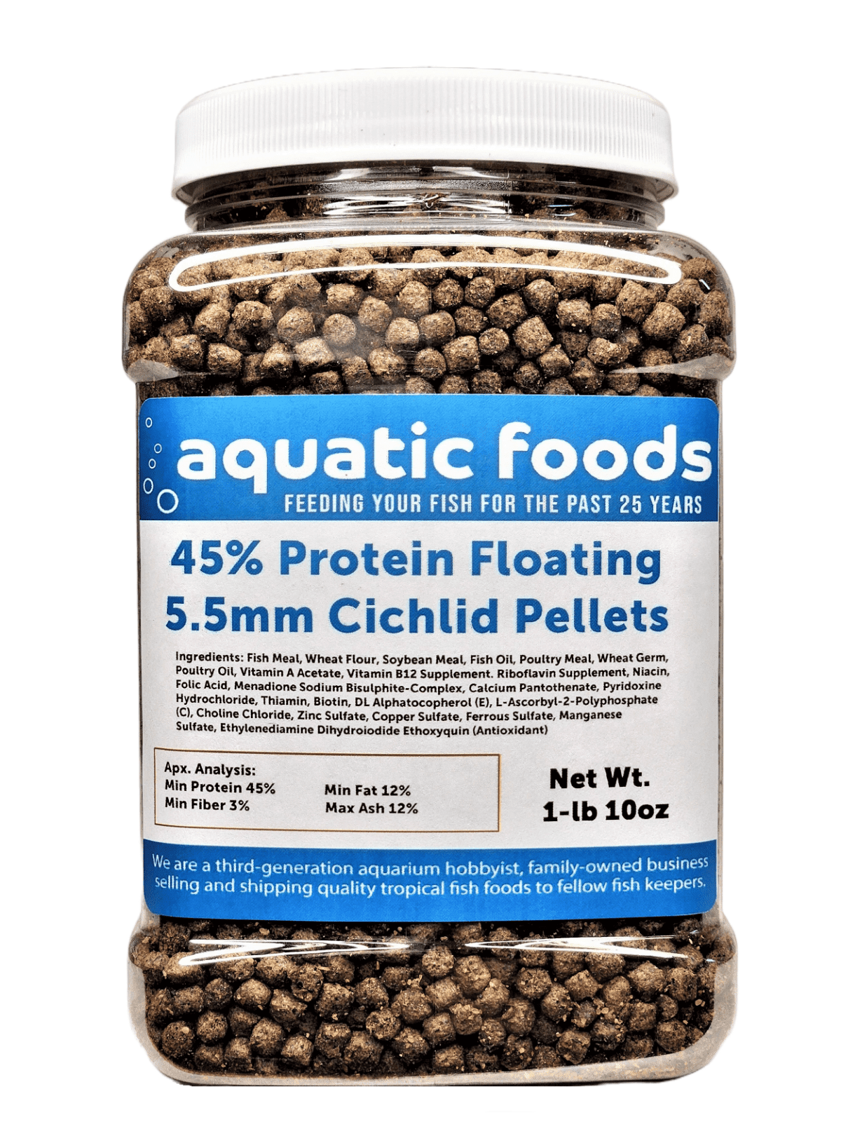 Cichlid Pellets, 45% Protein Floating 5.5mm Pellets for Larger Oscars, Central American, South American Cichlids …1-lb 10oz Med Jar