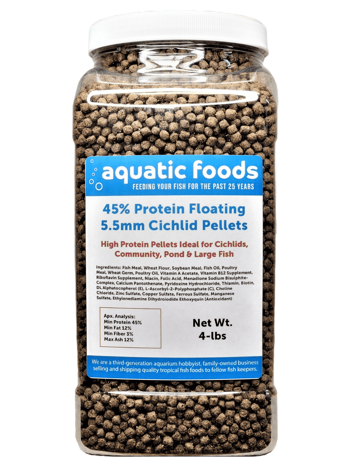 Cichlid Pellets, 45% Protein Floating 5.5mm Pellets for Larger Oscars, Central American, South American Cichlids …4-lb Lg Jar