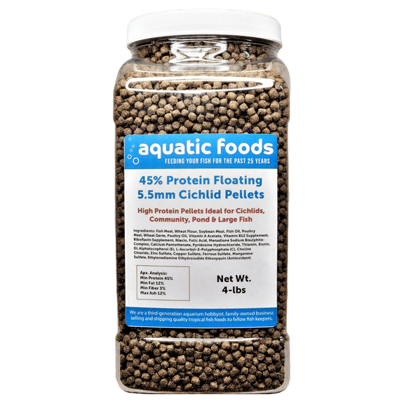 Cichlid Pellets, 45% Protein Floating 5.5mm ( 7/32") Pellets for Larger Oscars, Central American, South American Cichlids …4-lb Lg Jar