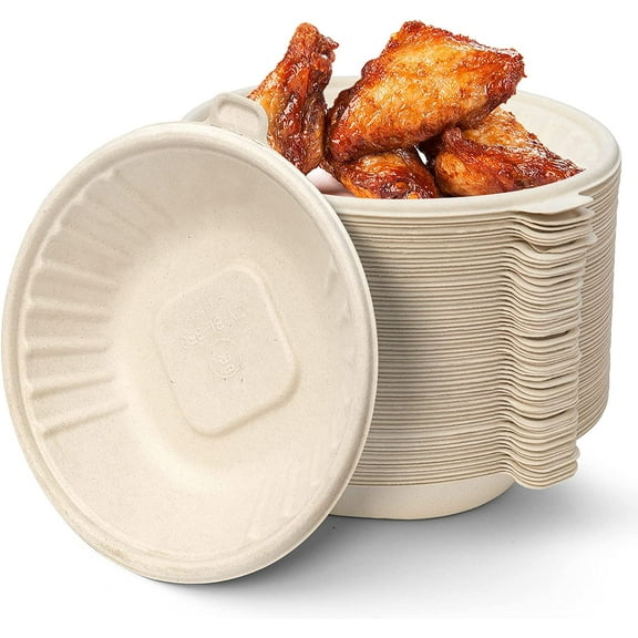 Ciciware 100% Compostable 12 oz. Paper Bowls 60-Pack Heavy-Duty Quality Natural Disposable Bagasse, Eco-Friendly Biodegradable Made of Sugar Cane Fibers
