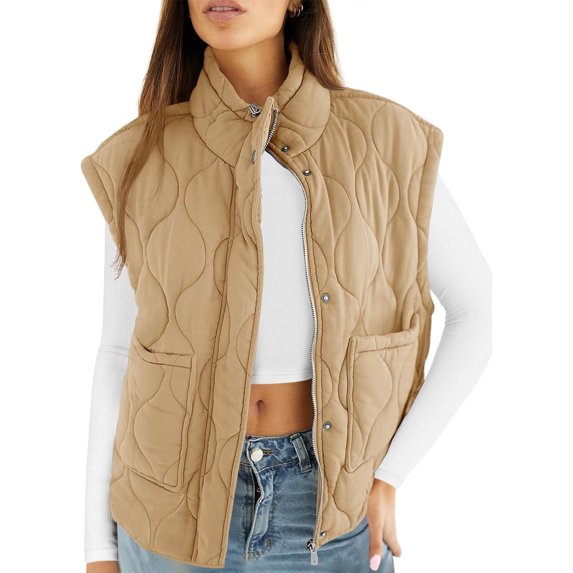 Cicy Bell Womens Quilted Puffer Vest Stand Collar Zip Up Winter Lightweight Padded Gilet Outerwear