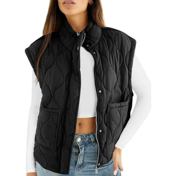 Cicy Bell Womens Quilted Puffer Vest Stand Collar Zip Up Winter Lightweight Padded Gilet Outerwear