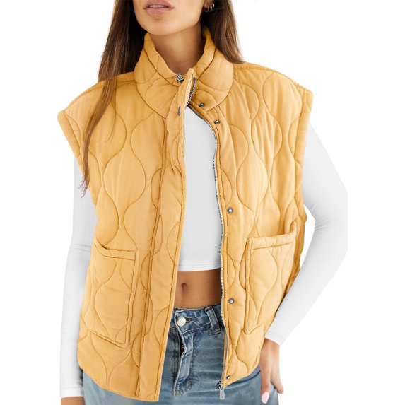 Cicy Bell Womens Quilted Puffer Vest Stand Collar Zip Up Winter Lightweight Padded Gilet Outerwear
