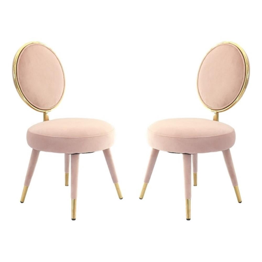 Cid 21 Inch Modern Glam Accent Chair- Round Backrest- Set of 2- Pink Velvet