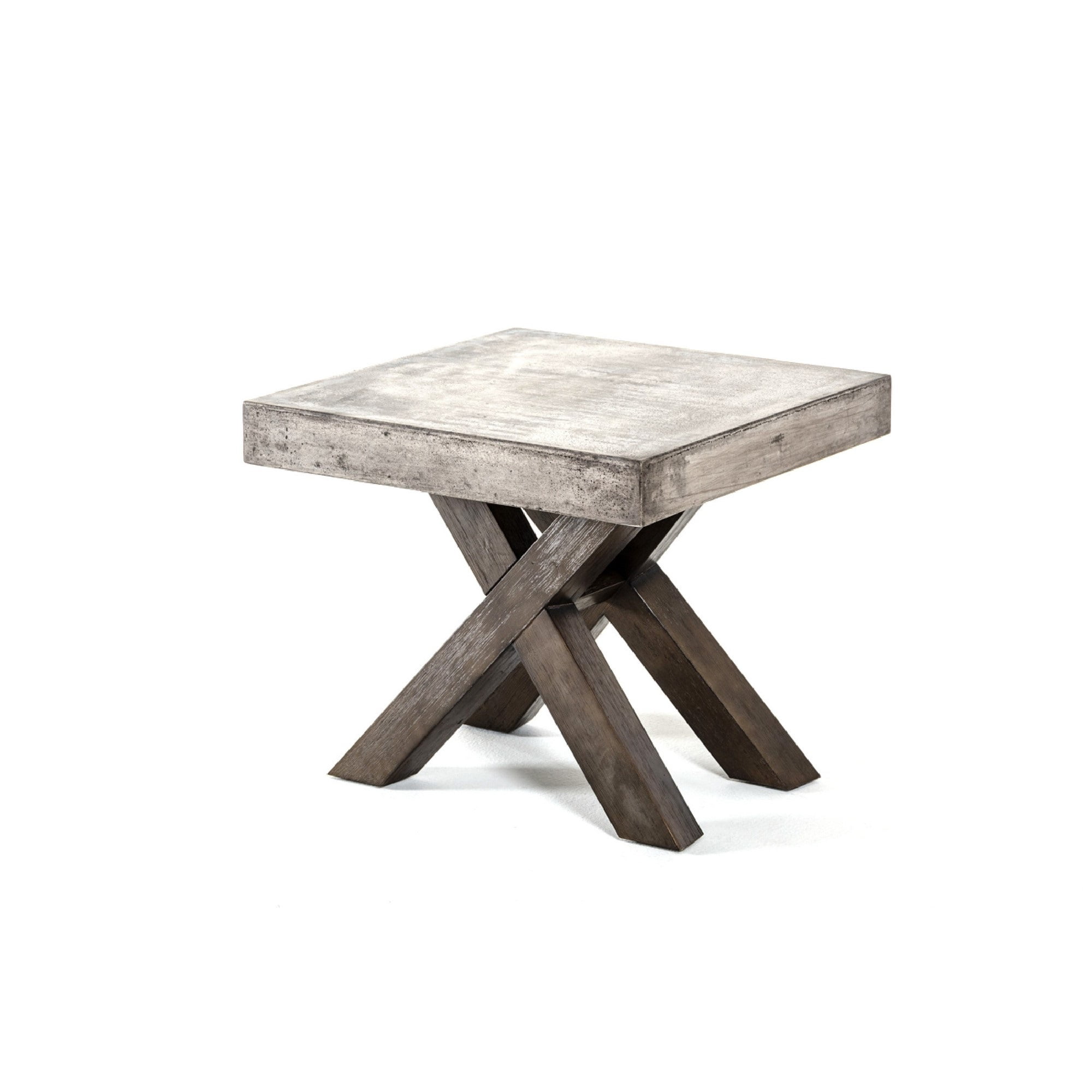 Cid 23 Inch Square End Table, Concrete Top, Double Cross Base, Brushed