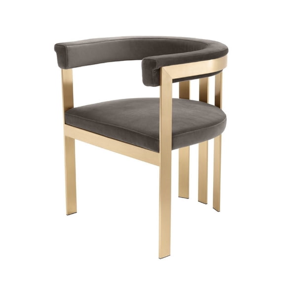 Cid 24 Inch Modern Accent Chair, Curved Slatted Back, Velvet, Gray, Gold