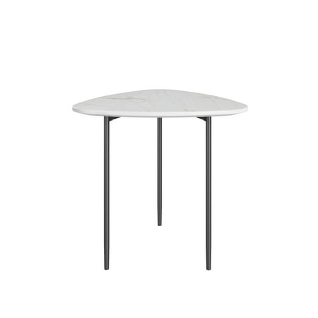 Cid 24 Inch Modern End Table, Marble Top, Metal Legs, White, Black- Saltoro Sherpi