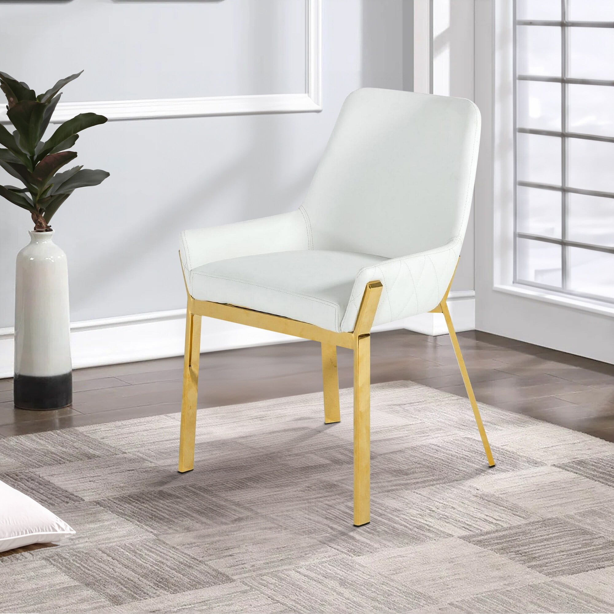 Cid 24 Inch Modern Faux Leather Dining Chair, Armrest, Tight Back ...