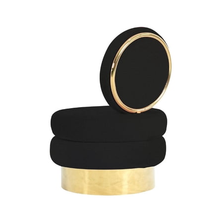 Cid 26 Inch Modern Swivel Accent Chair, Black Velvet, Round Gold Metal Base- Saltoro Sherpi