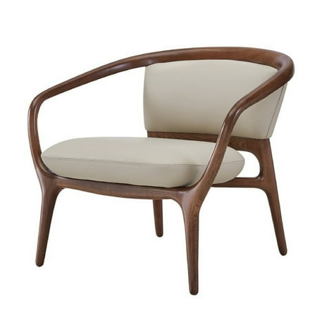 Cid 30 Inch Modern Accent Chair, Vegan Faux Leather Cushioned, Beige, Brown- Saltoro Sherpi