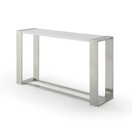 Cid 53 Inch Modern Console Sofa Table, Steel Base, Metal, White, Silver- Saltoro Sherpi