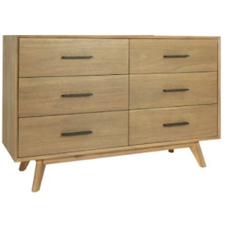 Cid Allie 53 Inch Modern Dresser, 6 Drawers, Solid Acacia, Walnut Brown