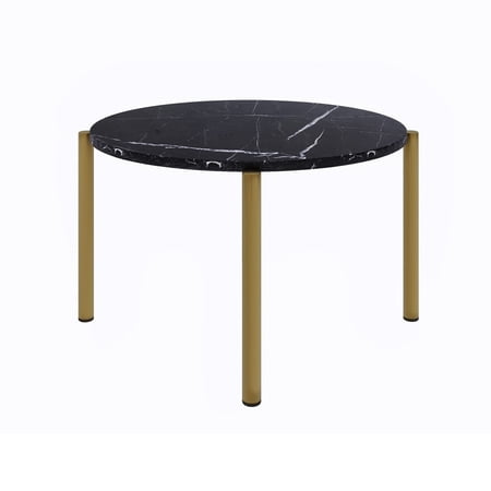 Cid Arlo 36 Inch Modern Coffee Table, Marble Top, Metal Legs, Black, Gold