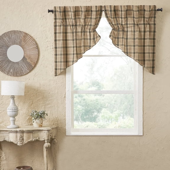 VHC Brands Cider Mill Plaid Prairie Swag, Tan & Charcoal, 36x36x18, Set of 2