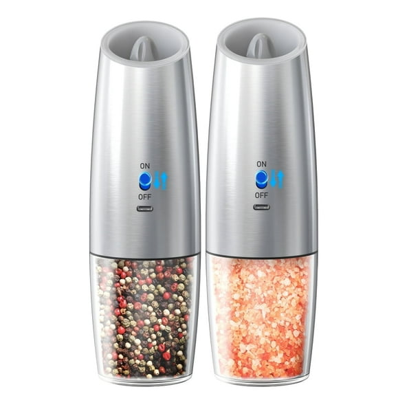 Ciduduta Electric Salt and Pepper Grinder Set, Stainless Steels Rechargeable Gravity with LED Light, Adjustable Coarseness, Washable 135ml Container
