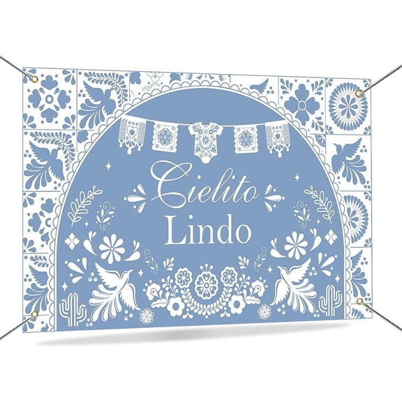 Cie-lito Lin-do Backdrop Dusty Blue Mexican Cie-lito Lin-do Baby Shower Background Talavera Wedding Party Decorations Banner Photo Booth Props