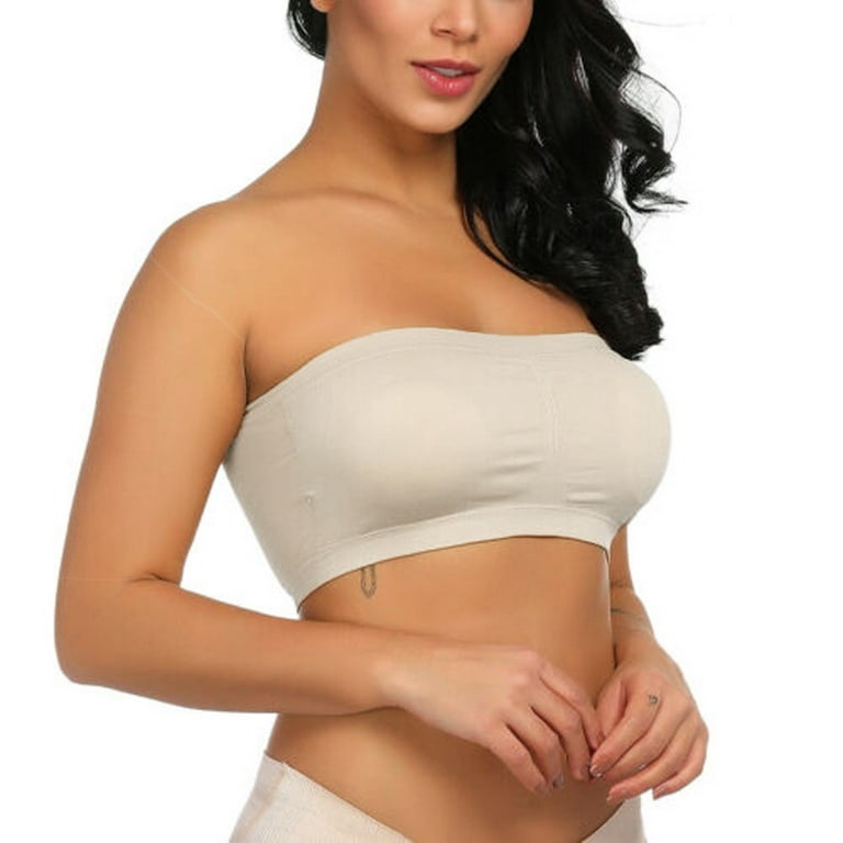 CieKen Double Women Plus Size Strapless Bra Bandeau Tube Removable Padded  Top Stretchy 