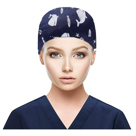 CieKen Scrub Cap With Buttons Bouffant Hat With Sweatband for Womens and Mens