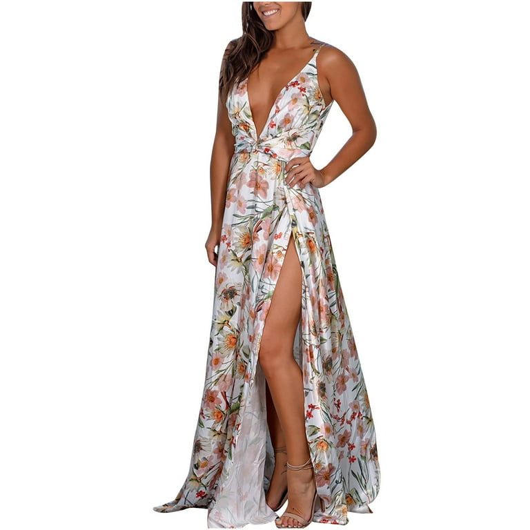 CieKen Summertime Fashion Women Printing Condole V Neck One Piece Long Dress Walmart
